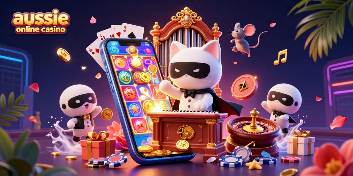 Experience the magic of an aussie online casino with vibrant characters and dynamic game elements.