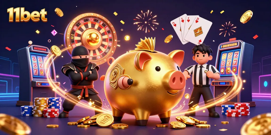 Experience the thrill of gaming with 11bet as golden coins rain down from a playful sumo wrestler.