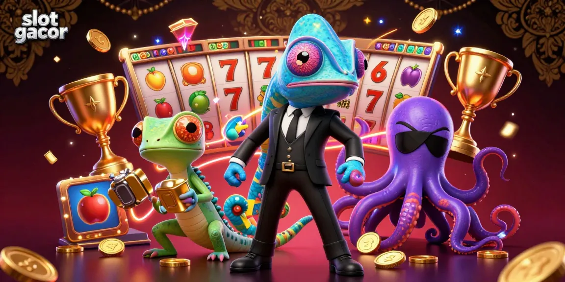Spin the slot gacor reels with a lucky chameleon, a tech-savvy gecko, and a villainous octopus!