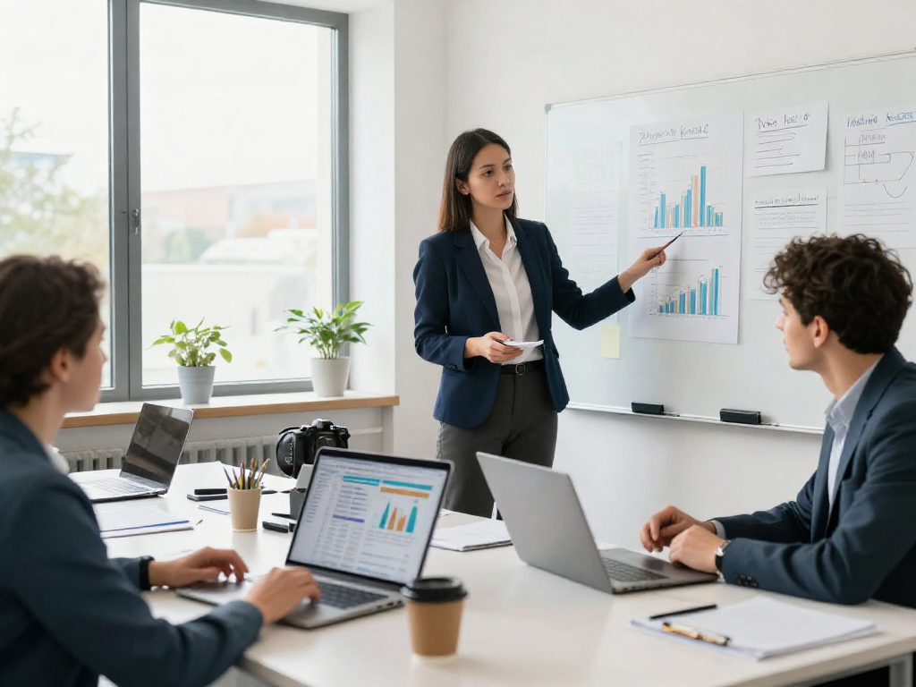 Zakelijk krediet opties bespreken in een professionele kantooromgeving met teamleden.