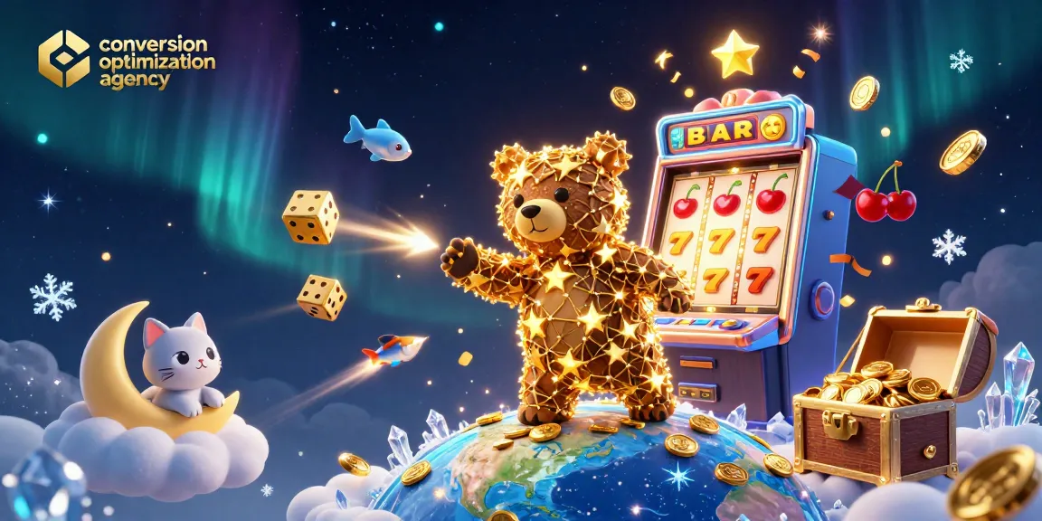 Engage with the conversion optimization agency in vibrant casino-themed action featuring slots, dice, and sparkling treasures.
