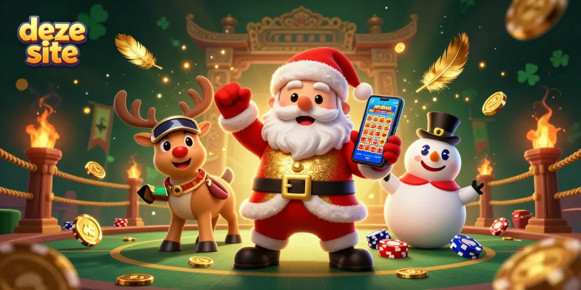 Spin jackpots and win at deze site with Santa Claus and friends in a vibrant casino scene.